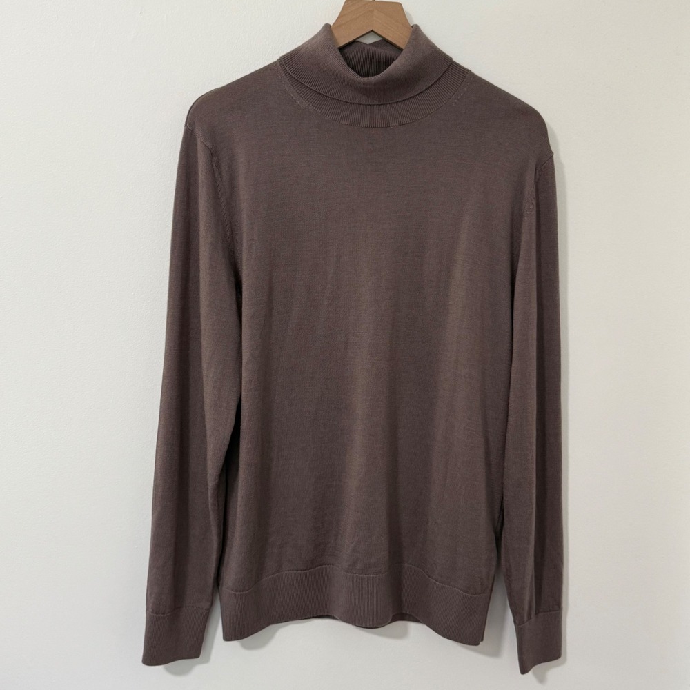 Gap Turtleneck Sweater Mens Medium Brown 100% Merino Wool Lightweight Old‎ Money